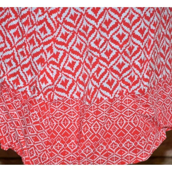 Entro Red & White Summer Mini Dress Size L Geo Pattern Rayon Adjustable Spaghett - Picture 6 of 11